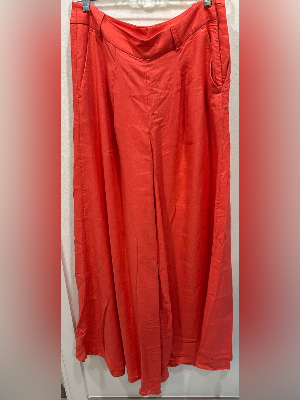 GAP Wide Leg Orange Linen Pant with Side Zipper and Side Pockets